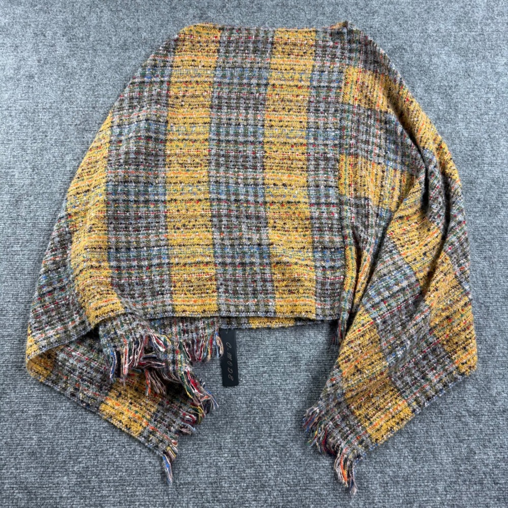 C-Mode Poncho OS Mustard Yellow Plaid Fringed Boucle Tweed Wrap K4773 NWT Women